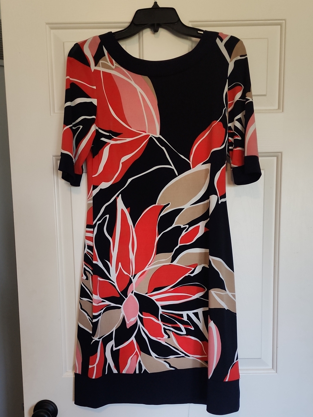 Women's Navy Floral Shift Dress with Red and Pink Accents